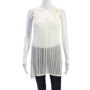 Dineila Womens Camisole White Striped Polyester Blend Sleeveless Size S